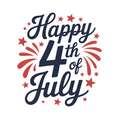 Happy 4th of July Calligraphy with Stars and Fireworks Design

