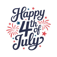 Happy 4th of July Calligraphy with Stars and Fireworks Design

