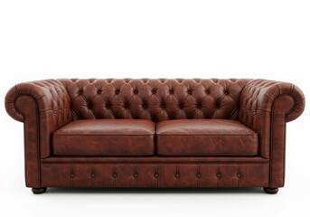 Brown leather chesterfield sofa isolated on white background