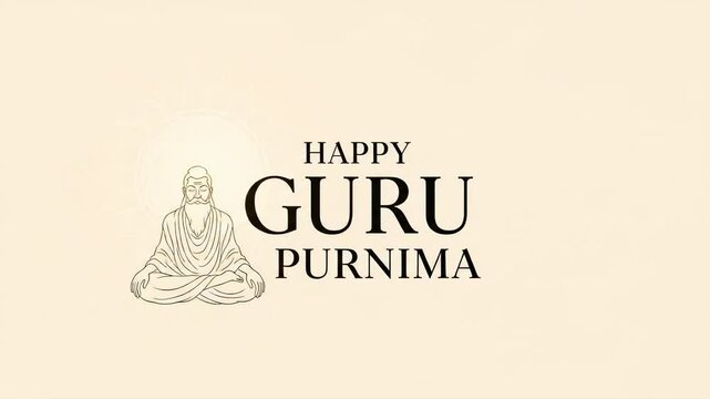 Happy Guru Purnima spiritual greeting with meditative guru illustration and glowing light background