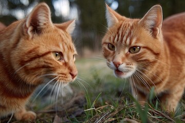 Two cute cream brown cats are playing together