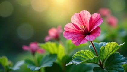Delicate geranium flowers unfolding petals in the morning dew, blossoming, red