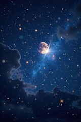 Timelapse of starry night sky with bokeh moon and sparkling particles , celestial, space, cosmos