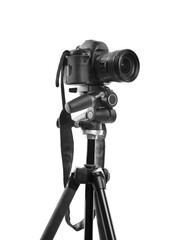 Modern professional video camera isolated on white