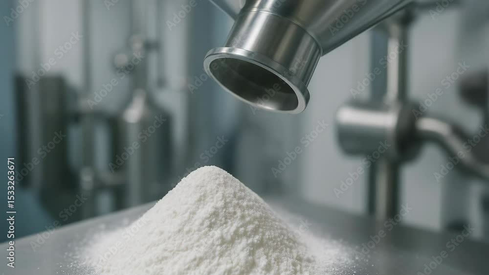 Poster pharmaceutical active ingredient api powder processing in industrial machine with controlled flow fo