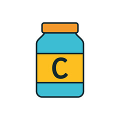 Colorful supplement jar illustration with bold outline and yellow label for health and wellness