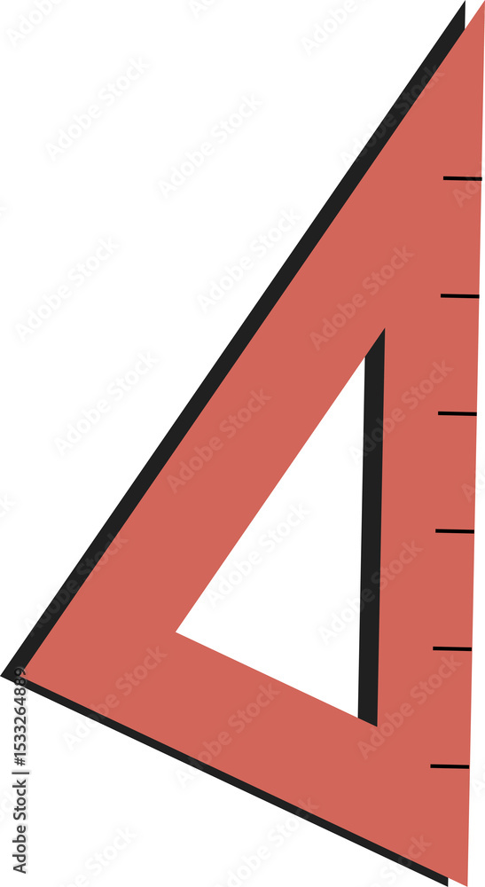 Aufkleber flat design red set square is lying on transparent background, showing cutout and scale markings