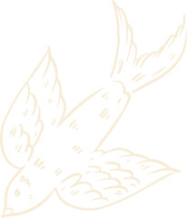 Hybrid creature is gliding in line sketch on transparent canvas, showing fish body with wing fins