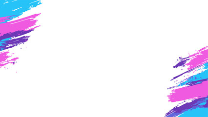 Abstract brush stroke splashes framing transparent canvas, showcasing pink purple blue, copy space