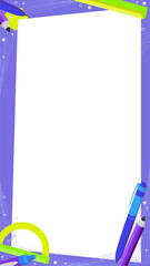 Stationery frame is being shown in flat art with transparent background rulers and pens, copy space