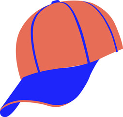 Flat vector cap is featuring two-tone coral orange panels with blue brim on transparent background