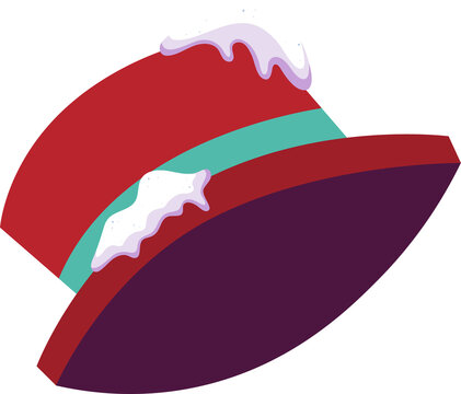 Fototapeta Flat design is showing red wide-brim hat with mint-green band, white drips on transparent backdrop