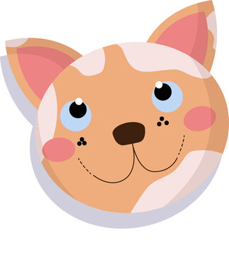 Fototapeta Flat vector cartoon cat head is floating on clear background featuring peach patches and blue eyes