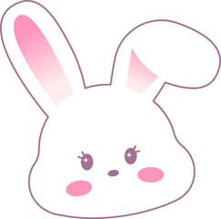 Kawaii rabbit icon is floating on clear background, flopped ear, starry violet eyes, rosy cheeks
