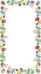 Fototapeta premium Easter frame is appearing in flat design with patterned bunny eggs, chicks, transparent background