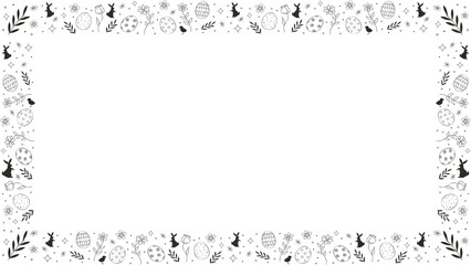 Fototapeta premium Easter border is being shown in flat design, featuring eggs and rabbits on transparent background