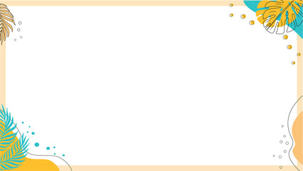 Stylized tropical frame is showing palm leaves and circles, flat, transparent backdrop, copy space