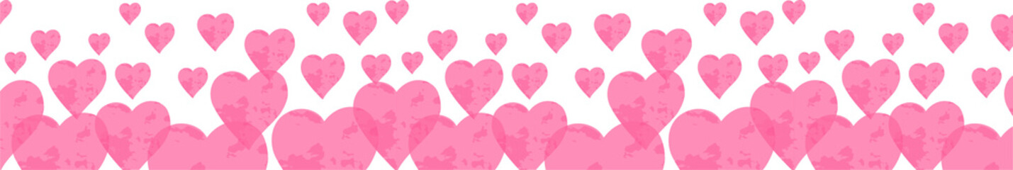 Hearts are floating in flat design with transparent background forming love border, copy space