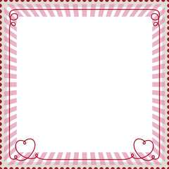 Displaying flat frame with maroon dots and pink stripes on transparent layer, tracing heart shapes