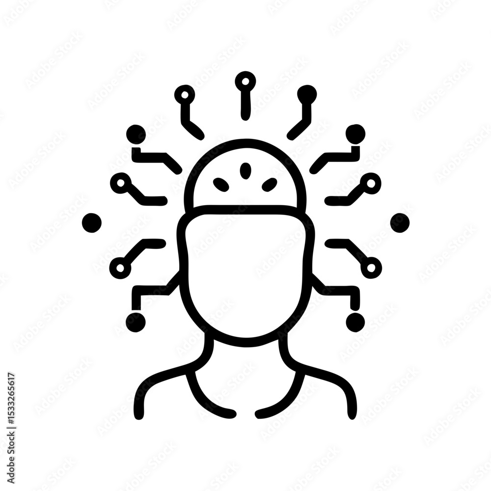 Poster minimalist outline icon of an ai agent with glowing elements