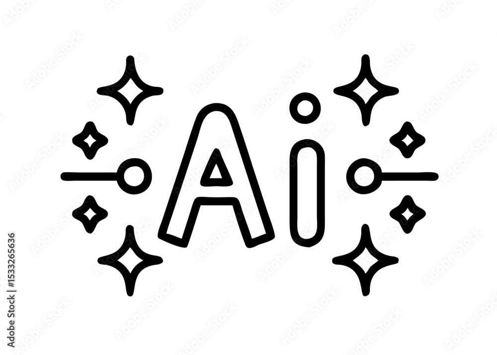 Aufkleber outline icon featuring ai design with sparkles and decorative elements