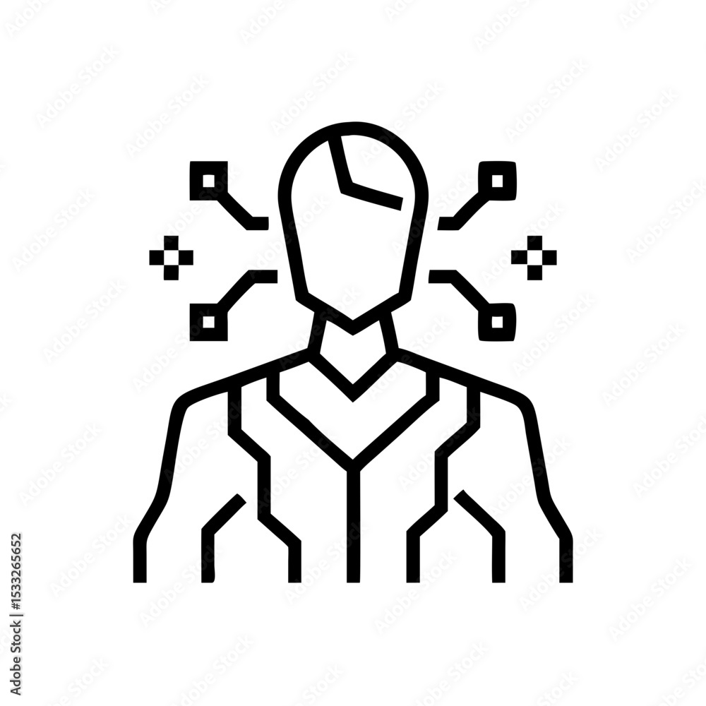 Aufkleber outline icon of a humanoid figure with geometric patterns and connections