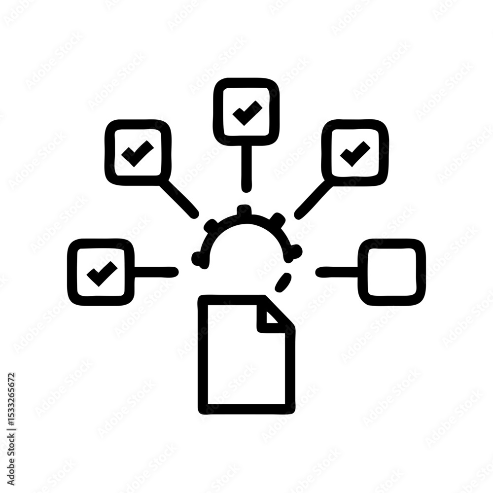 Poster outline icon representing a checklist with completed tasks and documents