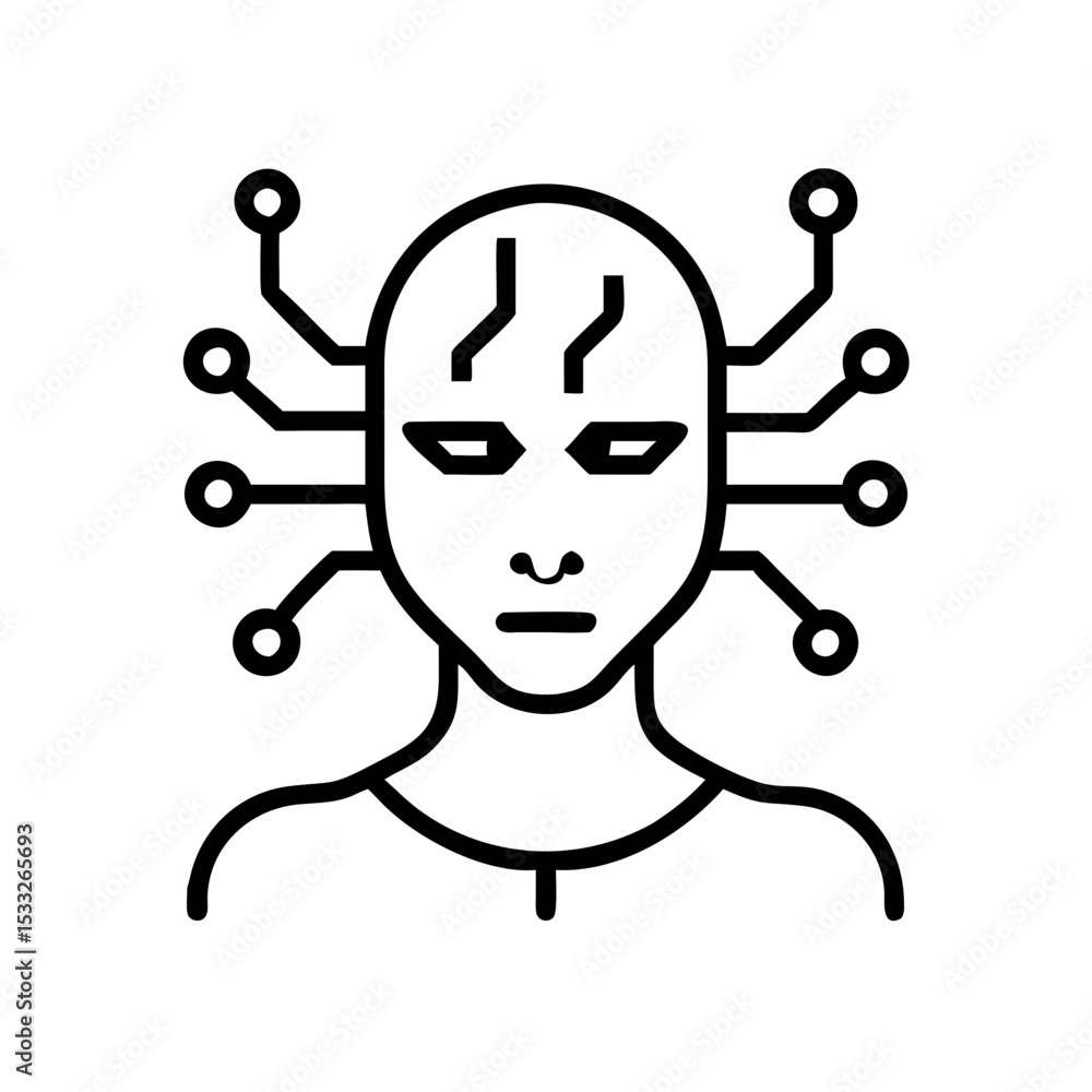 Aufkleber digital avatar of an ai agent with circuits and a futuristic look