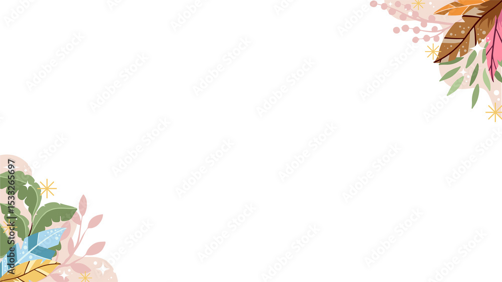 Poster flat design is showing botanical frame with celestial accents on transparent background, copy space