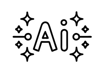 Outline icon featuring AI design with sparkles and decorative elements  