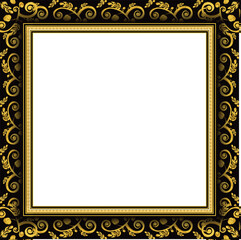 Fototapeta premium Ornate frame is featuring gold border and grey-blue inset in flat design on transparent background
