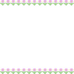 Pixel-art floral border is forming on transparent background, showing pink blooms and leaves