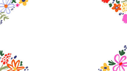 Flower border is framing transparent bg in vector with colorful corner motifs, copy space