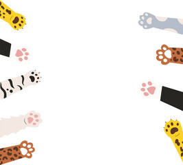 Obraz premium Vector cat paws are reaching inward from transparent background, showing fur patterns copy space