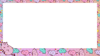 Naklejka premium Flat pastel border is featuring cats hearts and stars on transparent backdrop, copy space