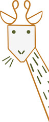Giraffe head and striped neck is showing in flat vector with looped antlers, transparent background