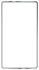 Outline of mobile device frame is floating in flat design, metallic bezel on transparent background