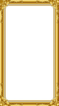 Fototapeta Ornate golden picture frame is showcasing vector baroque scrolls, transparent backdrop, copy space