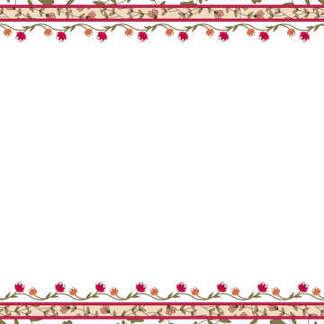 Fototapeta Decorative floral border is featuring vine with blossoms and transparent background, copy space