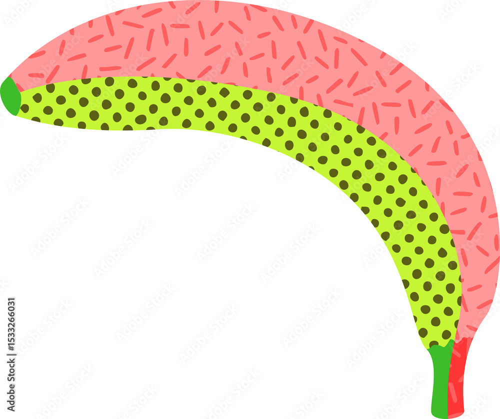 Aufkleber stylized curved shape is floating in flat design with pink-dash green-dot on transparent background