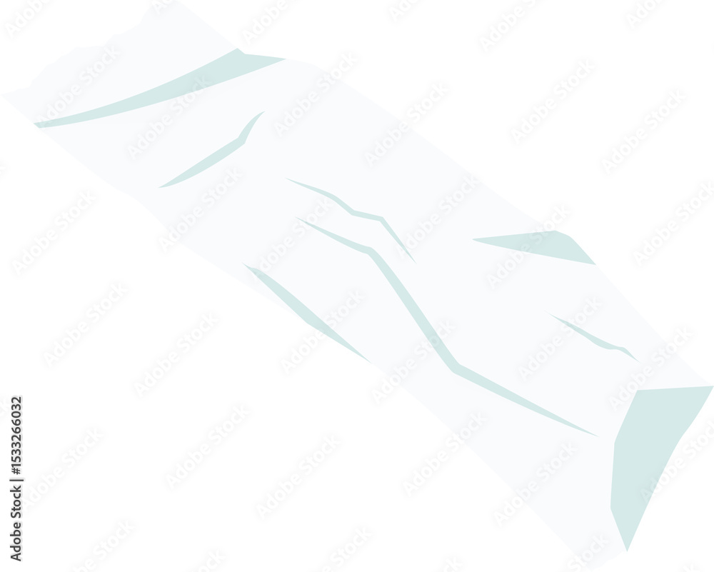 Aufkleber crumpled white rectangular sheet is floating in 3d render with blue creases, transparent background
