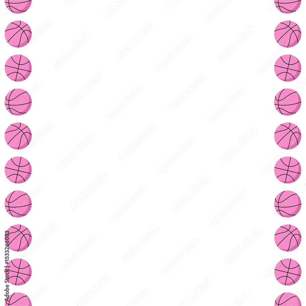 Poster displaying flat design pink basketball icons forming two columns on transparent canvas, copy space