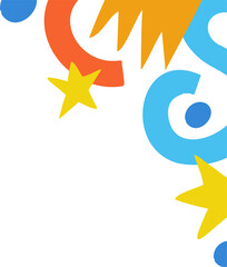 Naklejka premium Abstract shapes are clustering on transparent background in flat style, rings, stars, arc, swoosh