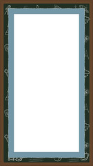 Displaying blue bordered panel on chalkboard with science doodles, transparent background