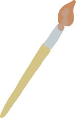 Paintbrush is floating on transparent background showing handle, ferrule and paint-coated bristles