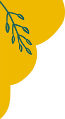 Mustard lobed shape featuring dark teal branch is floating on transparent backdrop in flat vector