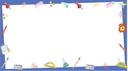 Naklejka premium School-themed frame is forming using push pins and crayons on transparent background, copy space