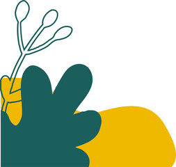 Abstract flat plant vector is featuring leaf, yellow blob, budded branch on transparent background