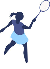 Flat-design silhouette athlete is swinging tennis racket in blue outfit on transparent background