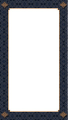 Flat frame is showing star motif, gold corner medallions, teal panel on transparent BG, copy space